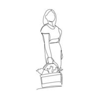 Vector illustration of a woman with a basket drawn in line art style