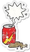 cartoon can of soda and speech bubble distressed sticker vector