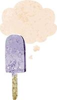 cartoon ice lolly and thought bubble in retro textured style vector