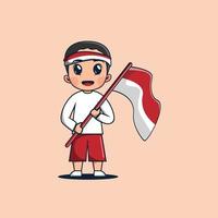 A Man Holding Flag for ndonesia Independence Day vector