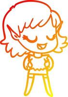 warm gradient line drawing happy cartoon elf girl vector