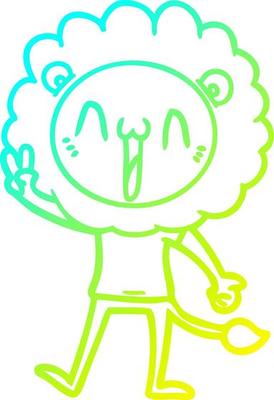 cold gradient line drawing happy cartoon lion