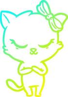 cold gradient line drawing cute cartoon cat with bow vector