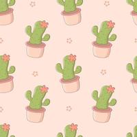 Seamless pattern with cartoon cactuses. Cute print for phone case, backgrounds, fashion, wrapping paper and textile. Vector Illustration