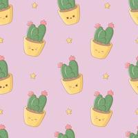 Kawaii seamless pattern with funny cactuses. Cute print for phone case, backgrounds, fashion, wrapping paper and textile. Vector Illustration