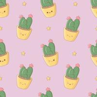 Kawaii seamless pattern with funny cactuses. Cute print for phone case, backgrounds, fashion, wrapping paper and textile. Vector Illustration