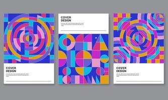 Set of three abstract retro style covers backgrounds with geometric shape.Applicable for Cover, Poster, Card Design and other print and web related items..Colorful geometrical shapes. vector