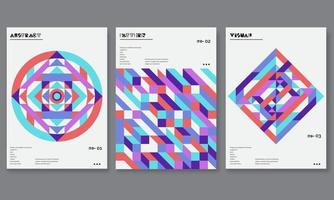 Set of three abstract retro style covers backgrounds with geometric shape.Applicable for Cover, Poster, Card Design and other print and web related items.Colorful geometrical shapes. vector