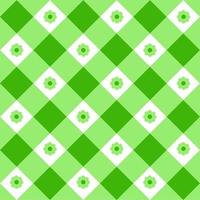 Green and white gingham seamless pattern with flowers. Checkered texture for picnic blanket, tablecloth, plaid, clothes. Springtime geometric background, Easter textile design vector