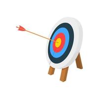 Archery target ring with arrow hitting bullseye. Dartboard on tripod. Goal achieving idea. Business success strategy symbol. Efficiency and accuracy concept vector