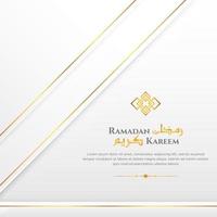 Simple and Clean White and Gold Layered Ramadan Kareem Islamic Banner Template. With Decorative Hanging Lanterns Ornament. vector