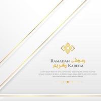 Simple and Clean White and Gold Layered Ramadan Kareem Islamic Banner Template. With Decorative Hanging Lanterns Ornament. vector