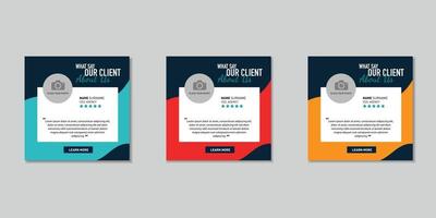 Customer feedback testimonial social media post web banner template. client testimonials social media post banner design template vector