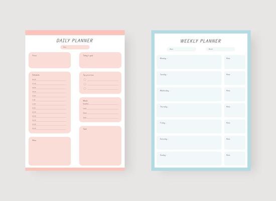 Daily and weekly planner template. Set of planner and to do list. Modern planner template set. Vector illustration.
