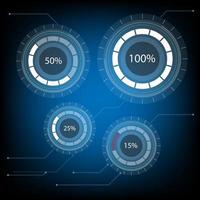 Circular percentage with Futuristic   elements. Holographic hud user interface elements, high tech bars and frames. Hud interface vector. vector