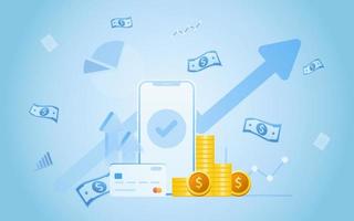 Financial management concept and investment, Flat design of payment with money, cash, banknote, calculator and credit card. Vector Illustration and banner template.
