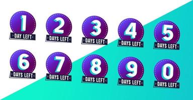 Flashy number of days left. Stickers and banners timer pack. vector