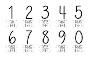 Lettering days left numbers. Stickers and banners timer pack. vector