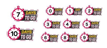 Alarm clock numbers days to go. Stickers and banners timer pack. vector