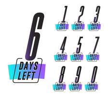 Flashing numbers of days left. Stickers and banners timer pack. vector