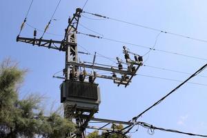 Electrical wires carrying high voltage current. photo