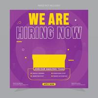 We are hiring job vacancy square banner or social media post template vector