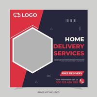 Delivery service instagram post or square web banner template vector