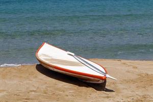 Lifeguard boat on a city beach in northern Israel. photo