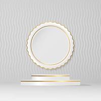 white and gold podium display background design with copy space vector