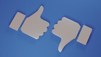 Confrontation between sign of approval and disapproval. Like and don't like it. Graphic 3D animation, sign is raised up or down with your thumb. Concept of choice in social networks. video