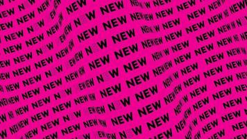 Neuer pinkfarbener Promo-Textfluss in der Wellenanimationsschleife. neue Wörter zeilenweise durch den nahtlosen Hintergrund der Kurve. Laufende kreative Ticker-Promotion-Werbung kinetische Typografie. video