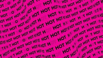 Hot Pink Promo-Textfluss auf der Wellenanimationsschleife. Hot Words Line Stream durch den nahtlosen Hintergrund der Kurve. Laufende kreative Ticker-Promotion-Werbung kinetische Typografie. video