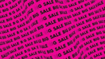 Big sale pink promo text flow on the wave animation loop. Big sale words line stream by the curve seamless background. Running creative ticker promotion advertising kinetic typography. video