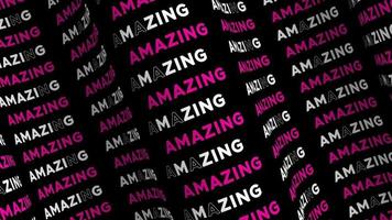 Amazing pink promo text flow on the wave animation loop. Amazing words line stream by the curve seamless black background. Running creative ticker promotion advertising kinetic typography. video