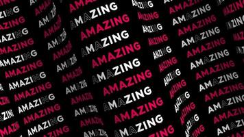 Amazing red pink promo text flow on the wave animation loop. Amazing words line stream by the curve seamless black background. Running creative ticker promotion advertising kinetic typography. video