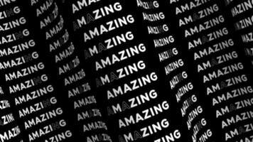 Amazing promo text flow on the wave animation loop. Amazing words line stream by the curve seamless black background. Running creative ticker promotion advertising kinetic typography. video
