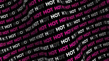 Hot Pink Promo-Textfluss auf der Wellenanimationsschleife. Hot Words Line Stream durch den nahtlosen Hintergrund der Kurve. Laufende kreative Ticker-Promotion-Werbung kinetische Typografie. video