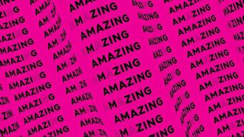 incrível fluxo de texto promocional rosa no loop de animação de ondas. fluxo de linha de palavras incríveis pelo fundo rosa sem costura curva. executando tipografia cinética de publicidade de promoção de ticker criativa.
