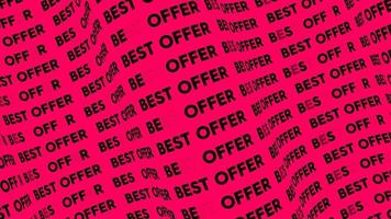 melhor oferta de fluxo de texto promocional rosa no loop de animação de onda. melhor oferta de fluxo de linha de palavras pelo fundo sem costura da curva. executando tipografia cinética de publicidade de promoção de ticker criativa. video