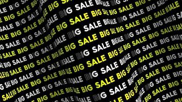 Big sale yellow promo text flow on the wave animation loop. Big sale words line stream by the curve seamless background. Running creative ticker promotion advertising kinetic typography. video