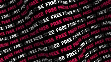 Free red pink promo text flow on the wave animation loop. Free words line stream by the curve seamless background. Running creative ticker promotion advertising kinetic typography. video