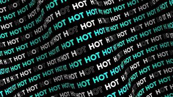 Hot cyan promo text flow on the wave animation loop. Hot words line stream by the curve seamless background. Running creative ticker promotion advertising kinetic typography. video
