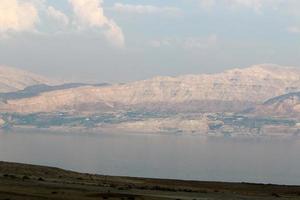 Mountains in Jordan on the other side of the Dead Sea. Photo taken from Israel.