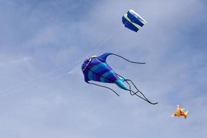 Fish-like kite flying in mid-air photo