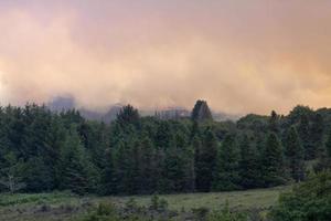 Fire and its huge cloud of smoke above the treetops in the Monts d'Arree photo