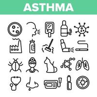 Asthma Illness Vector Thin Line Icons Set