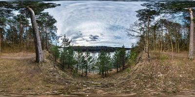 full seamless spherical panorama 360 degrees angle view on high bank of wide river neman in evening with beautiful clouds in equirectangular projection, ready VR AR virtual reality content photo