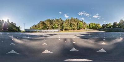 Full spherical seamless panorama 360 degrees angle view inside of summer amphitheater in the forest in equirectangular equidistant projection, VR AR content photo