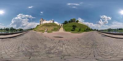 full seamless spherical hdri panorama 360 promenade overlooking the old city and historic buildings of medieval castle near wide river on mountain in equirectangular projection, VR AR content photo