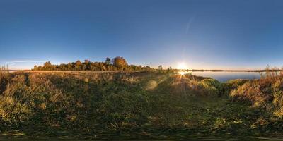 full seamless spherical cube panorama 360 degrees angle view on the shore of wide river neman in sunny summer evening sunset in equirectangular projection, ready for AR VR virtual reality content photo